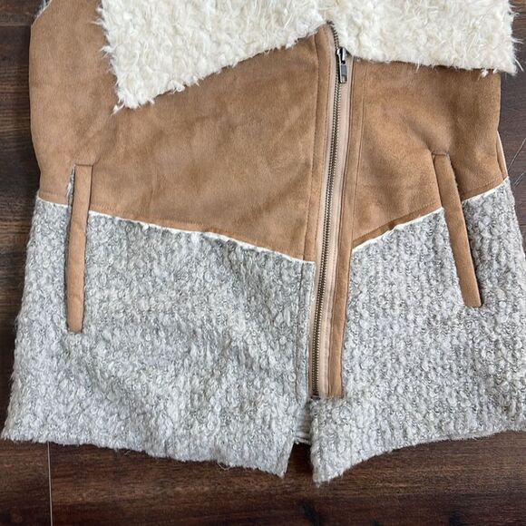 Saturday Sunday Anthropologie Faux Suede Sherpa Moto Long Zip Vest Cozy Western - Picture 6 of 14